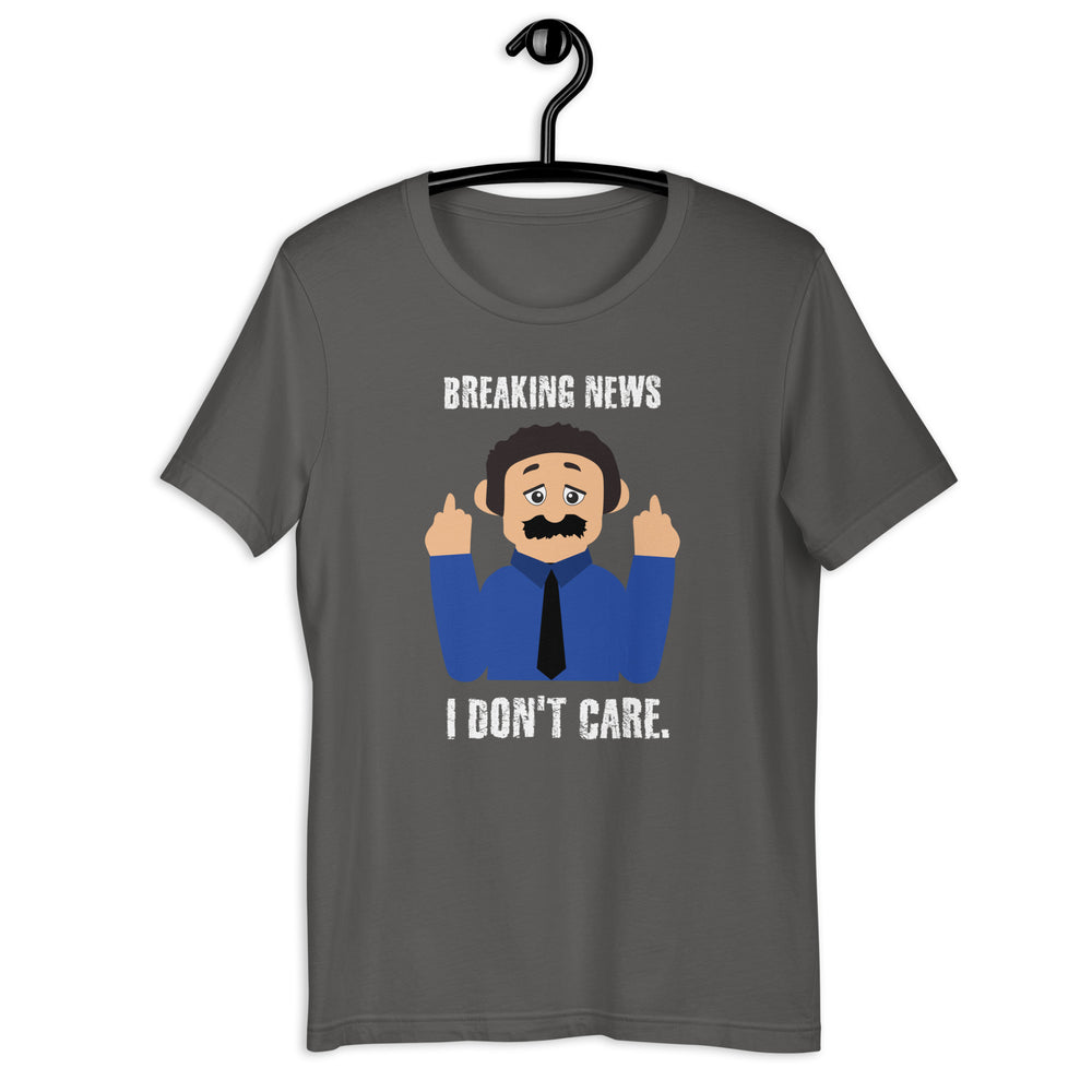 The "Breaking News - I Don't Care" Awkward Puppets Diego MEME T-shirt is a bold and humorous way to express a carefree attitude and a lighthearted approach to current events. This t-shirt features a creative design that combines elements of Awkward Puppets, meme culture, and the phrase "Breaking News - I Don't Care."