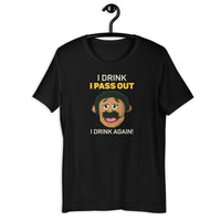 Load image into Gallery viewer, The "I Drink Tequila, Beer" Awkward Puppets Diego T-shirt is a lighthearted and humorous way to express your love for different alcoholic beverages. This t-shirt features a playful design that combines the Awkward Puppets character Diego with the phrase "I Drink Tequila, Beer."
