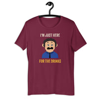 Load image into Gallery viewer, The "I'm Just Here for the Drinks" Awkward Puppets Diego T-shirt is a playful and humorous way to showcase the carefree and party-loving spirit of Diego from the Awkward Puppets series. This t-shirt features a fun and vibrant design that prominently displays Diego along with the humorous phrase, "I'm Just Here for the Drinks."

