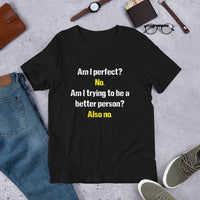 Load image into Gallery viewer, Am I Perfect? No. Am I Trying To Be A Better Person? Also No T-Shirt - SHOPNOO
